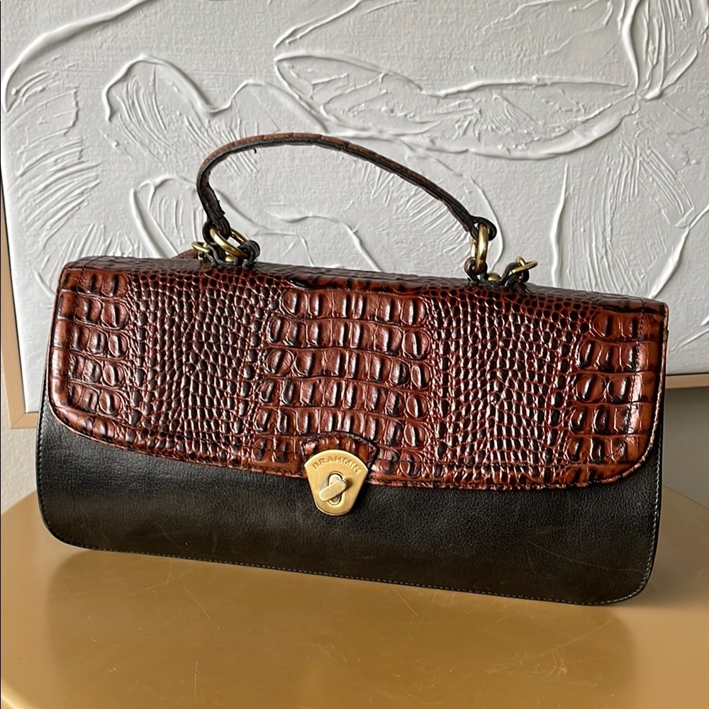 Brahmin Black & Brown Croc Satchel